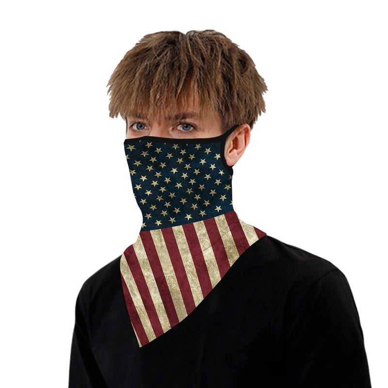 YAYOUREL Red Grey Blue American Flag Neck Gaiter Face Mask Covering Bandanas for Men Women Summer UV Face Scarf Mask Cover Ear Loop Hole Triangle Facemask Headwear for Fishing Running Cycling Hiking - Image 5